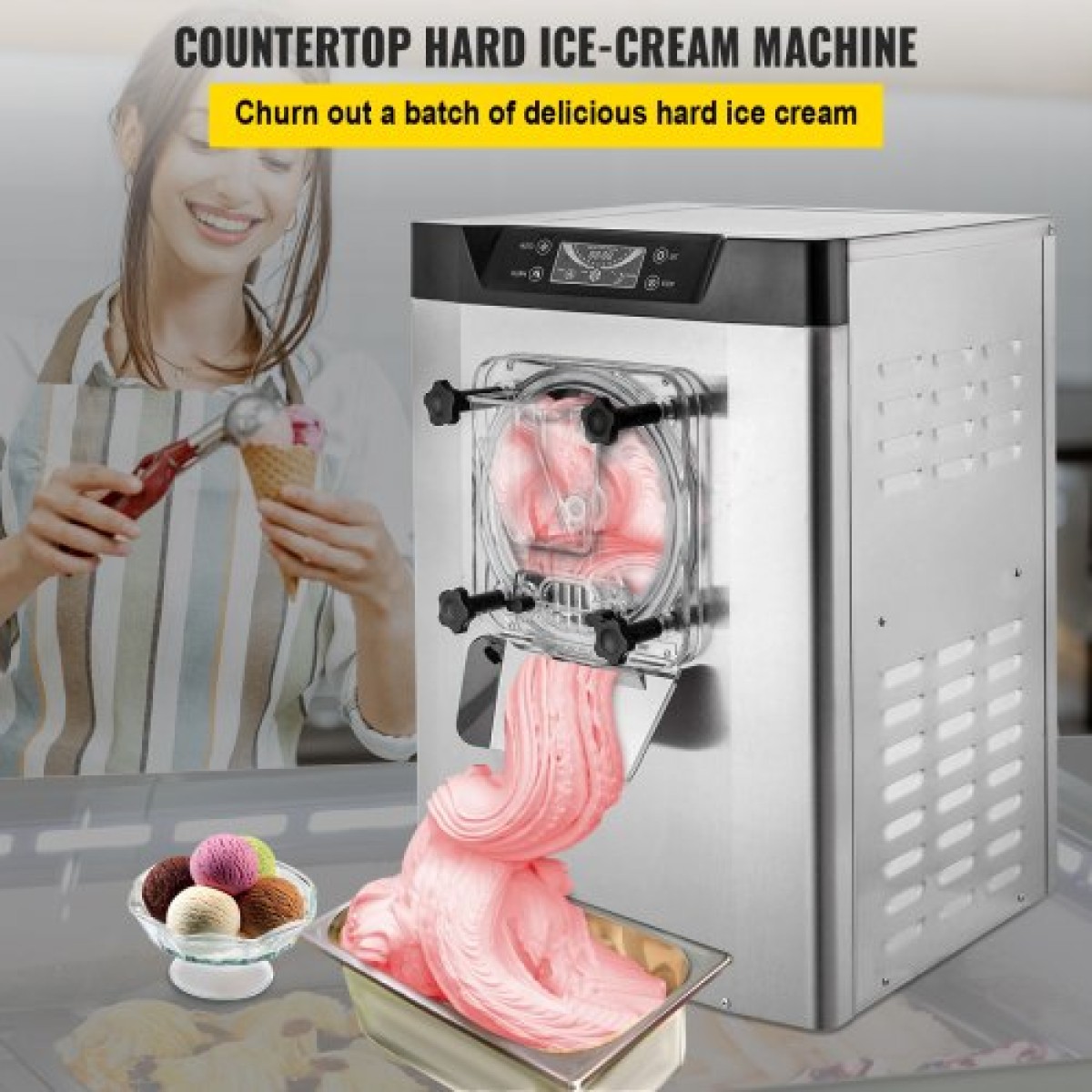 Εμπορική σκληρή παγωτομηχανή 3,5-4,4 UK Gallon/H Stainless Steel Ice Cream Maker