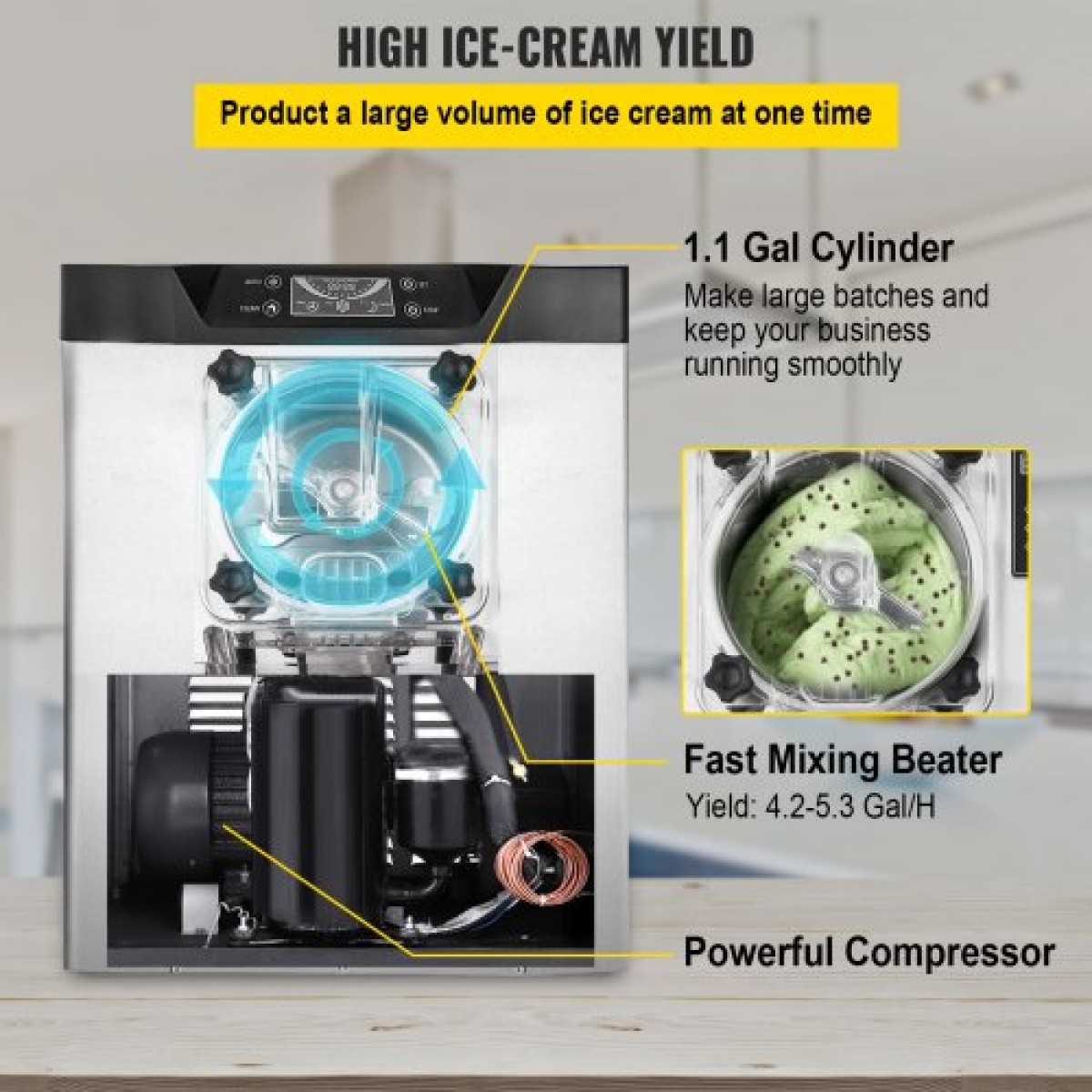 Εμπορική σκληρή παγωτομηχανή 3,5-4,4 UK Gallon/H Stainless Steel Ice Cream Maker