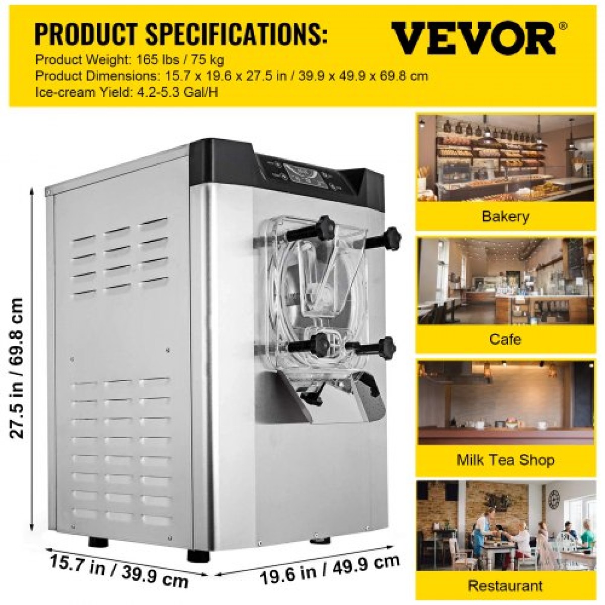 Εμπορική σκληρή παγωτομηχανή 3,5-4,4 UK Gallon/H Stainless Steel Ice Cream Maker