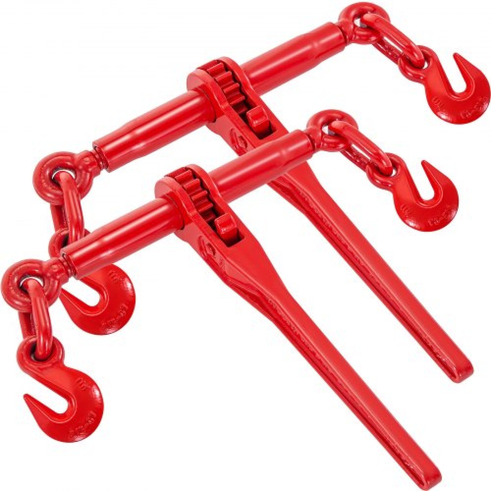 VEVOR 9215LBS 3/8" – 1/2" Ratchet Binders 9,215 LBS Secure Working Load, G70 Hooks and Adjustable Length, for Grade 70-80 Chains, Tie Down, Hauling, Towing, 2-Pack, Red