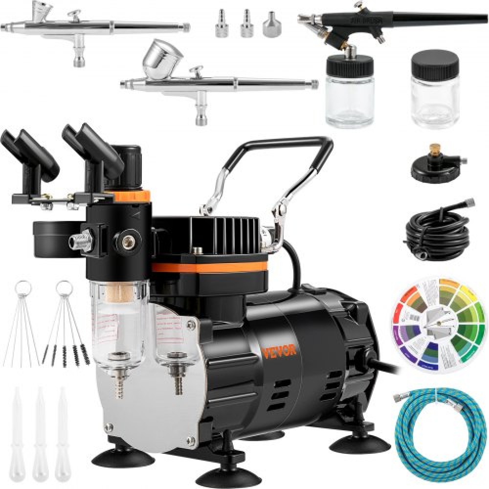 VEVOR Airbrush Kit, Professional Airbrush Set with Compressor, Airbrushing System Kit με πολλαπλές χρήσεις Gravity Feed Airbrushes, Art Nail Cookie Tattoo Makeup Cake Decorating Spray Model