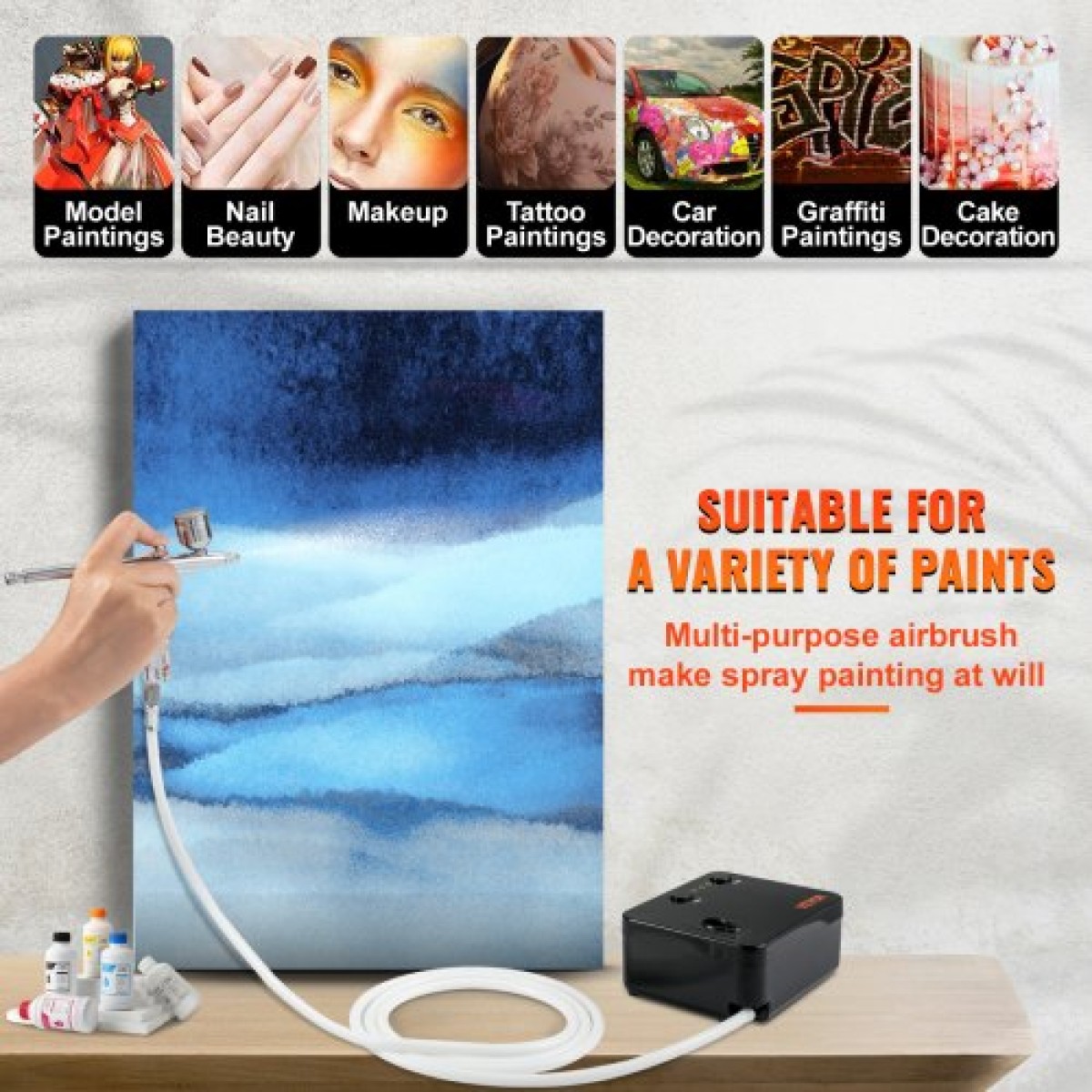 Κιτ VEVOR Airbrush, φορητό σετ αερογράφου με συμπιεστή, κιτ συστήματος αερογράφου με αερογράφο πολλαπλών χρήσεων Gravity Feed, Art Nail Cookie Tattoo Makeup Cake Decorating Spray Model Craf