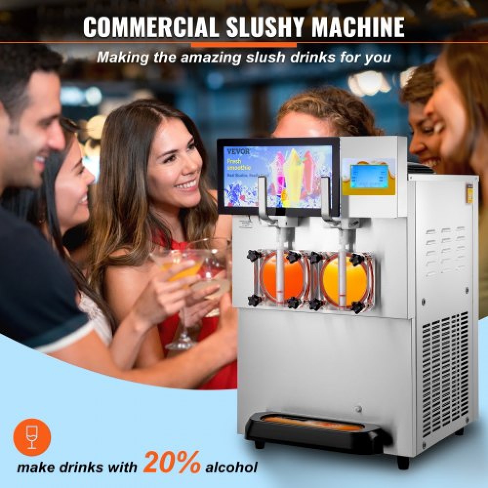 VEVOR 8L / 2,1 Gal Double Bowl Commercial Slushy Machine Margarita Smoothie Frozen Drink