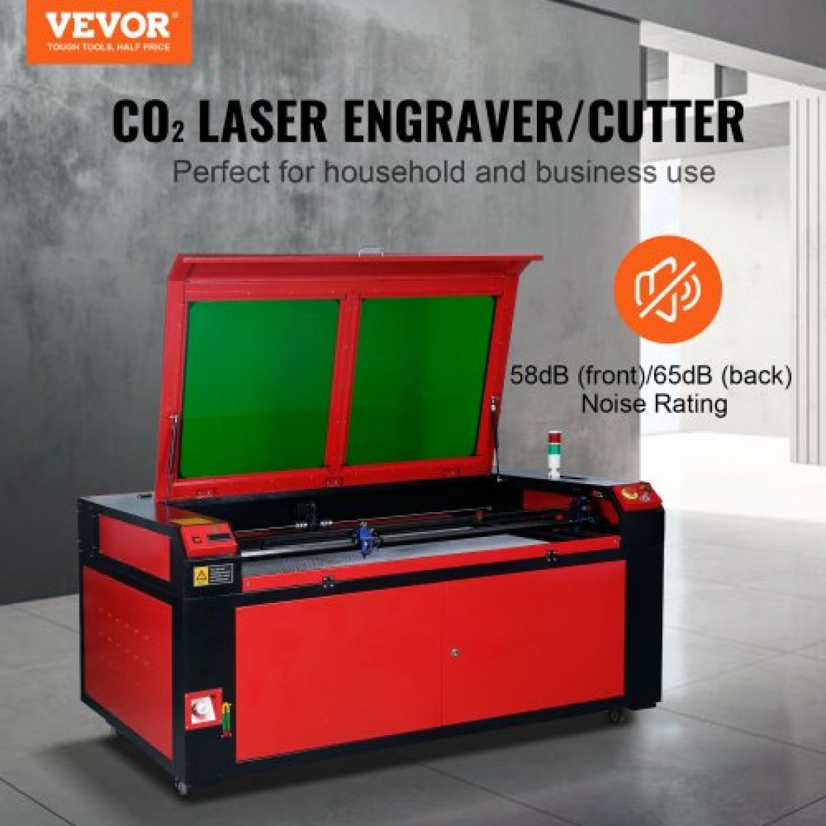 Μηχάνημα κοπής λέιζερ VEVOR 130W CO2, 89 x 140 cm (35 x 55 ίντσες), 500 mm/s (19,7 IPS) με 2-Way Pass Air Assist, Συμβατό με LightBurn, CorelDRAW, AutoCAD, Windows, Mac OS, Περισσότερα Acry Fabric, για Wood