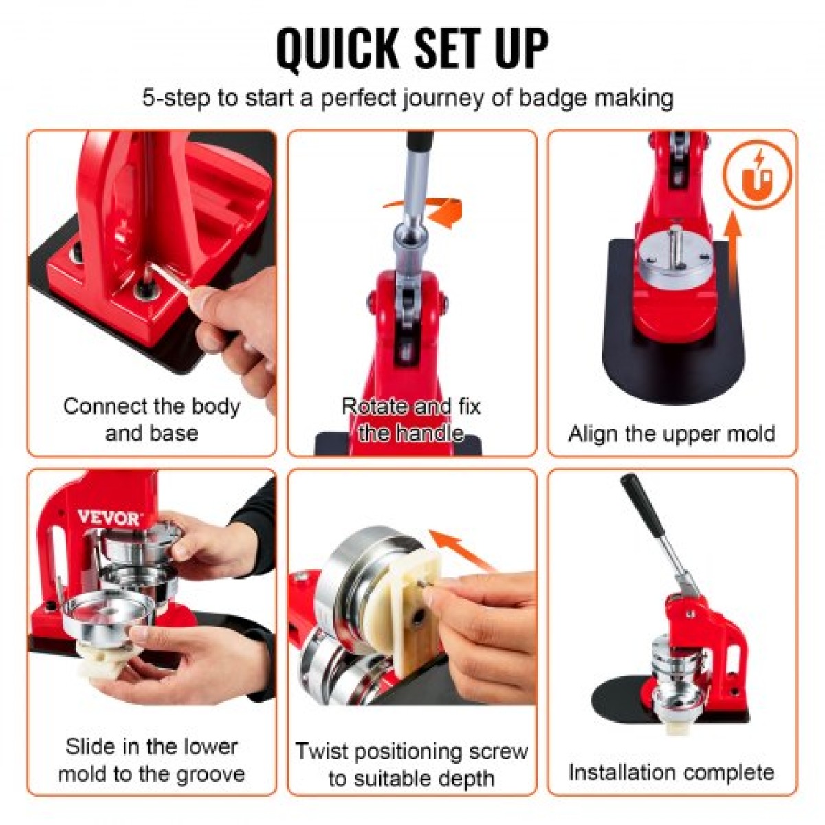 Μηχάνημα κουμπιών VEVOR, 25mm (1 ίντσα) Badge Punch Press Kit, Children DIY Gifts Pin Maker, Button Making Supplies with 500pcs Button Parts & Circle Cutter & Magic Book