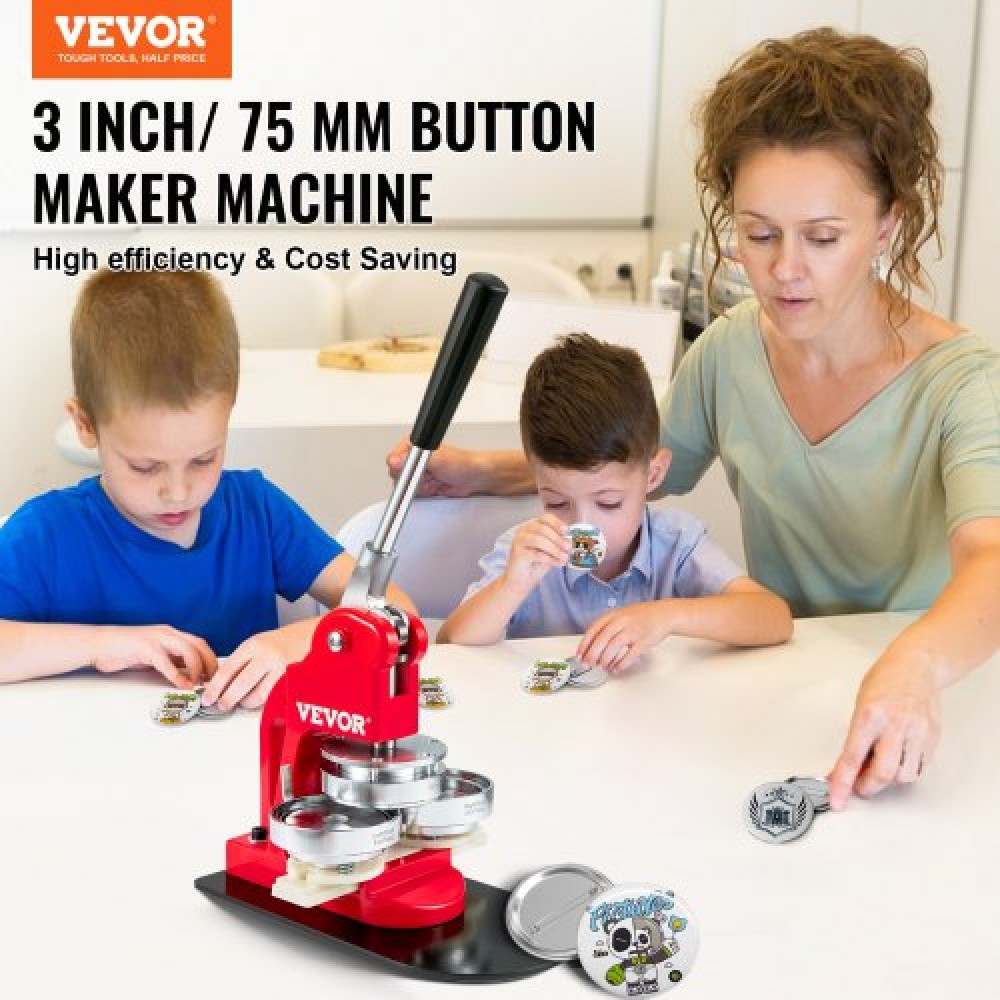 VEVOR Button Maker Machine, 75 mm (3 inch) Badge Punch Press Kit, Children DIY Gifts Pin Maker, Button Making Supplies with 500pcs Button Parts & Circle Cutter & Magic Book