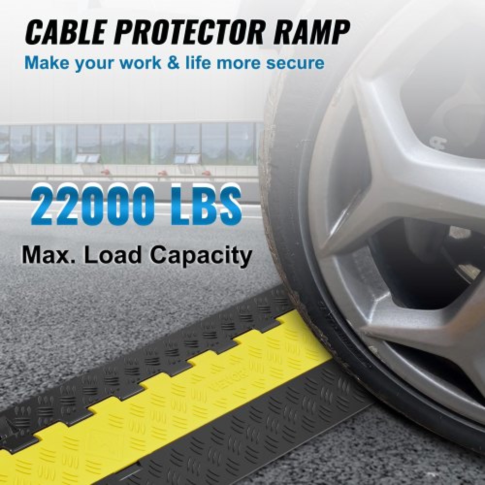 VEVOR Cable Protector Ramp, 2 Channel, 22000 lbs/axle Capacity Heavy Duty TPU Wire Cord Cover Ramp Hose Protector Ramp Driveway, Traffic Speed Bump w/ TPR Flip-Open Top Cover, for Indoor & Outdoor