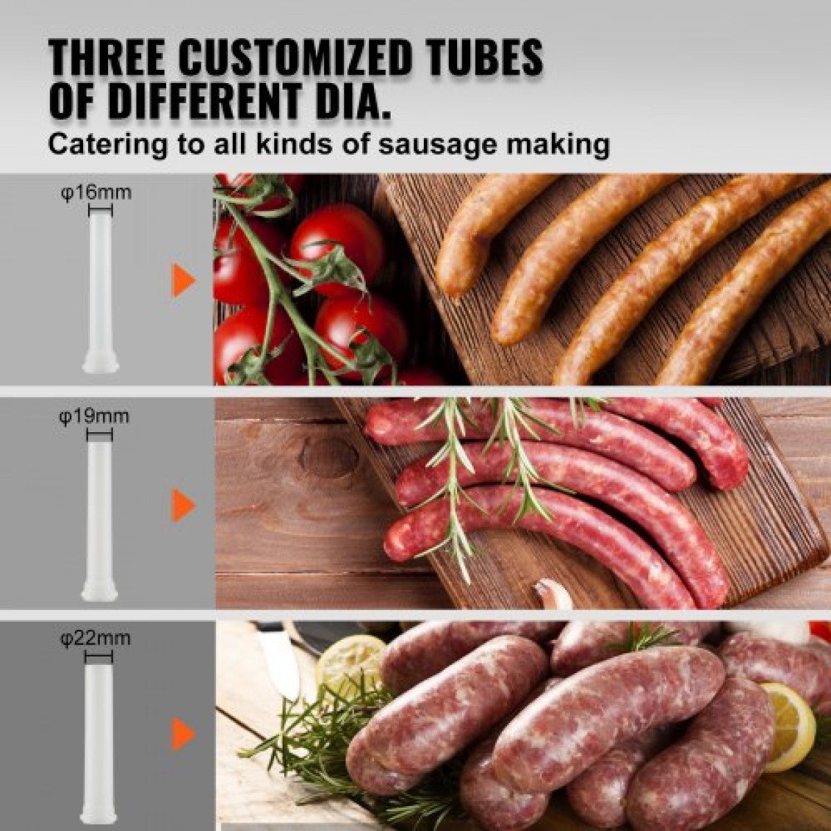 VEVOR Sausage Stuffer, χωρητικότητας 2,5LBS/1,5L, 304 Inox Vertical Sausage Stuff, Μηχάνημα πλήρωσης λουκάνικων με 3 σωλήνες γέμισης, βάση αναρρόφησης και χειροκίνητη μανιβέλα για οικιακή ή εμπορική χρήση