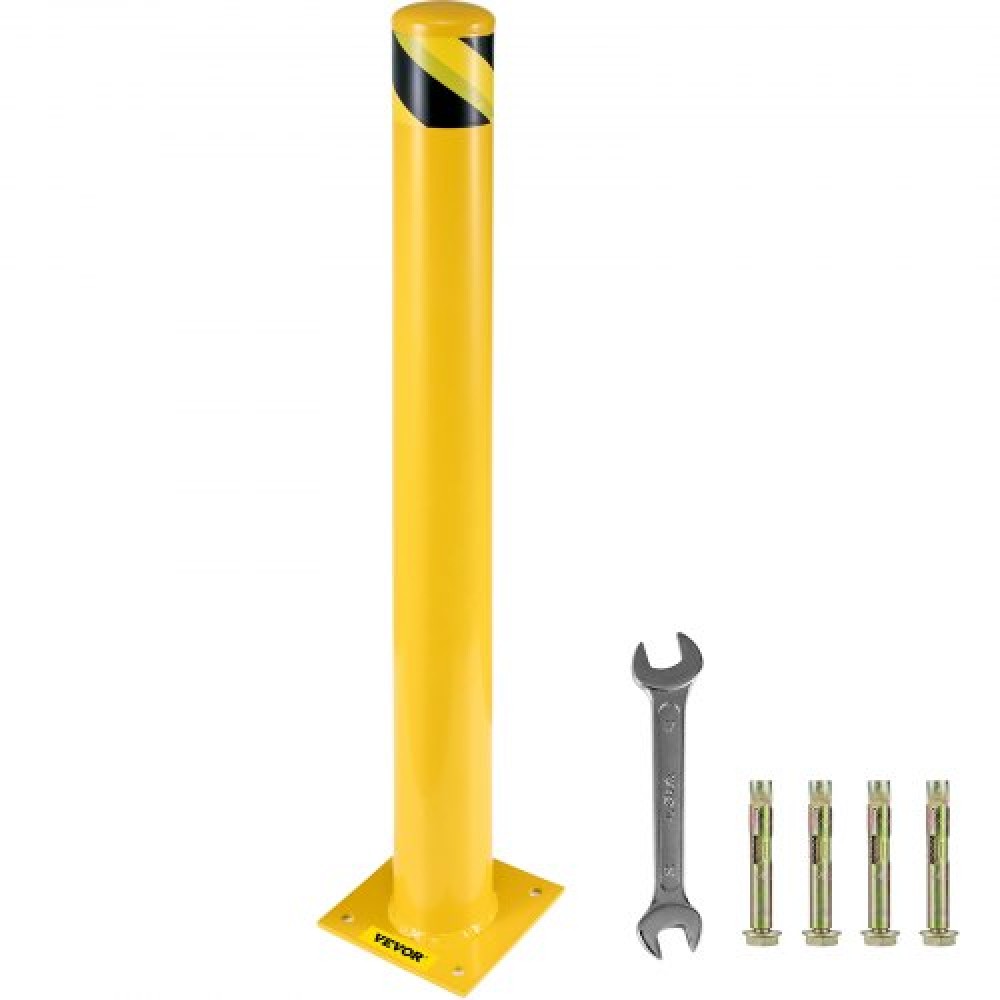 Στύλος ασφαλείας VEVOR 42"x5.5", 5-1/2" OD 42" Height Safety Barrier Bollard, Yellow Powder Coat Pipe Steel Safety Barrier, με 4 δωρεάν μπουλόνια αγκύρωσης, για ευαίσθητη περιοχή στην κυκλοφορία