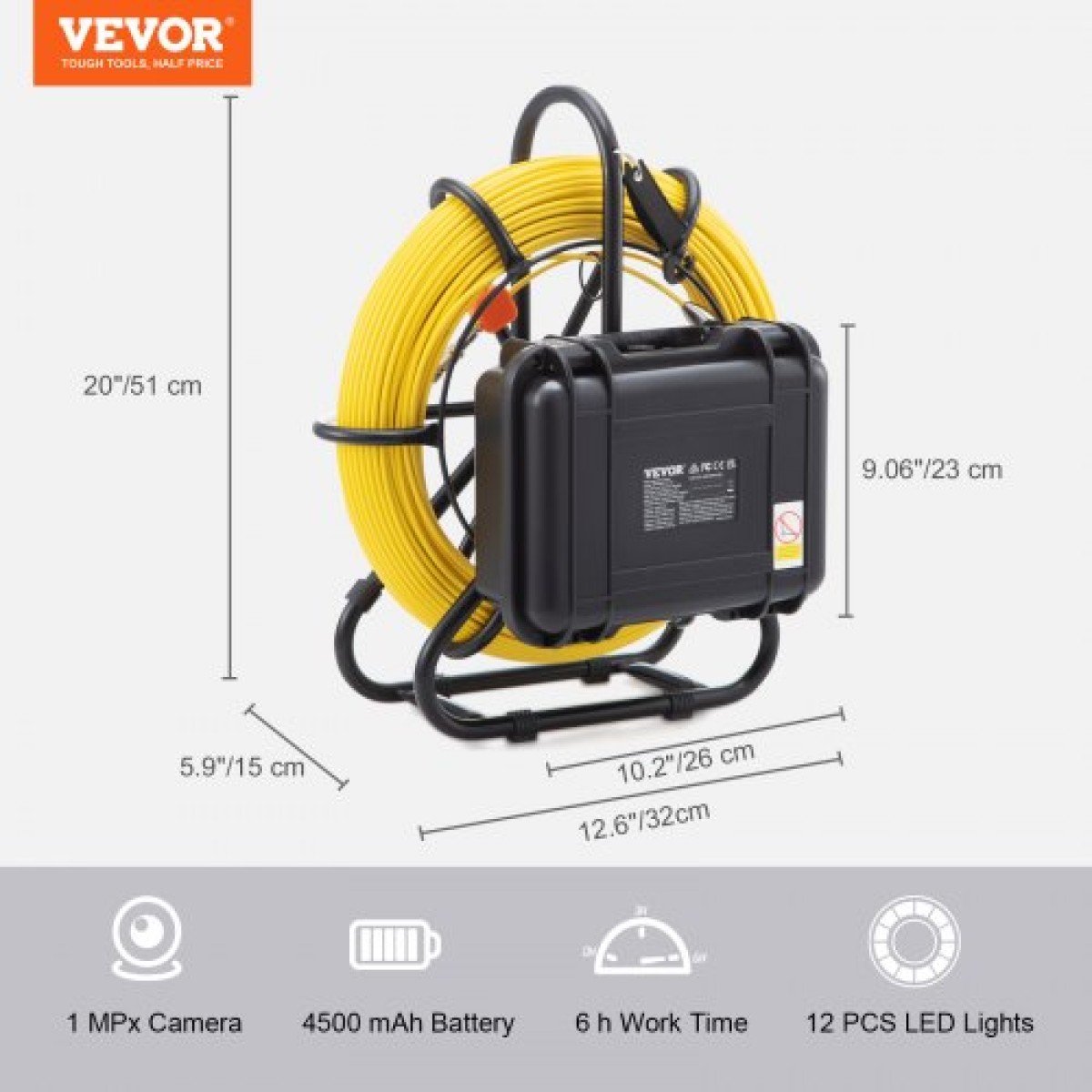 VEVOR Sewer Camera Pipe Inspection Camera 22,9 cm 720p Screen Pipe Camera 91,4m