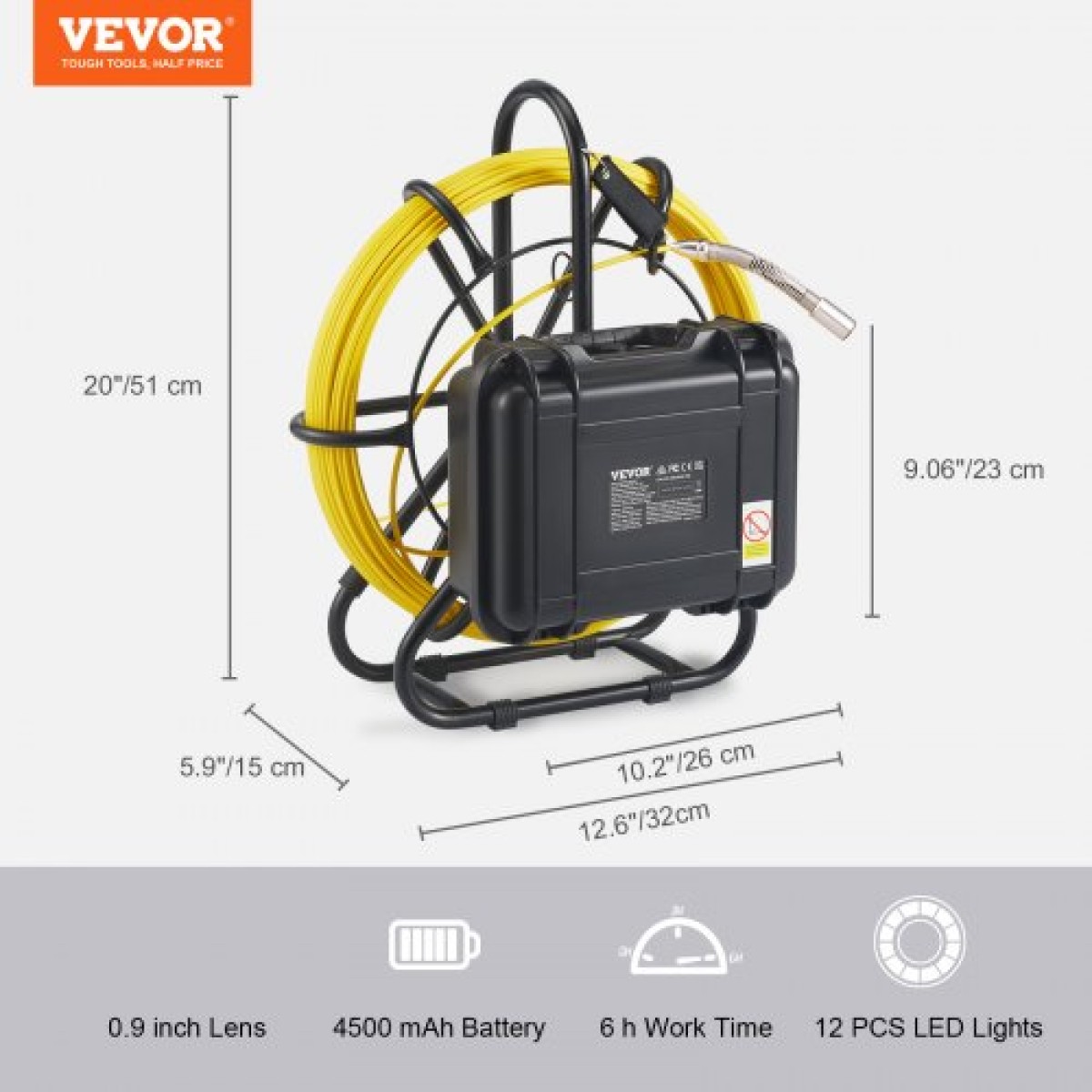 VEVOR Sewer Camera Pipe Inspection Camera 22,9cm 720p Screen Pipe Camera 50,3m