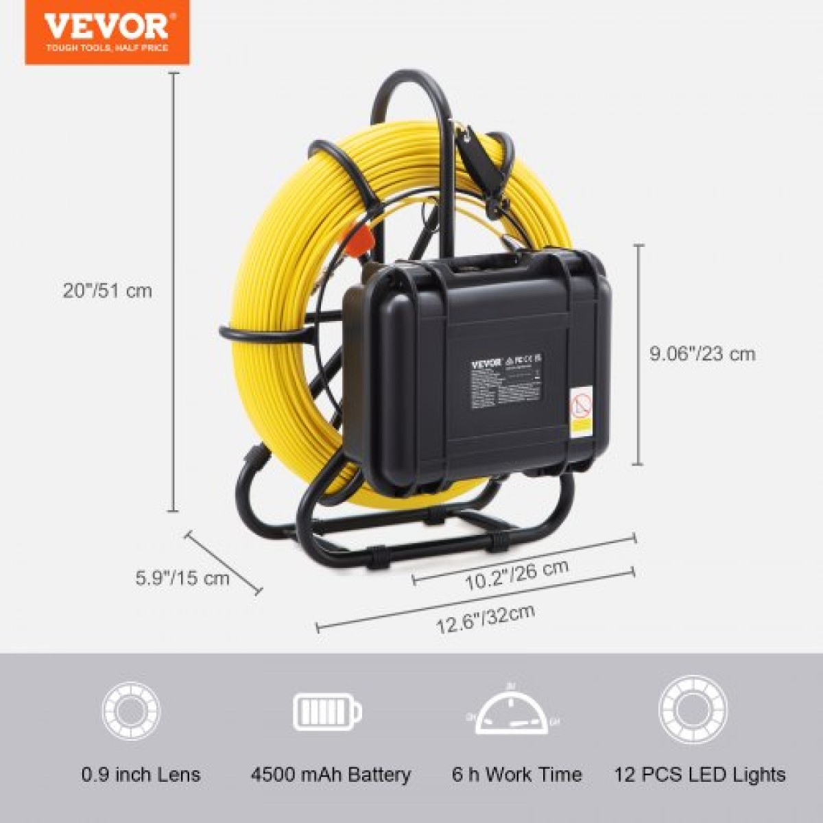 VEVOR Sewer Camera Pipe Inspection Camera 22,9 cm 720p Screen Pipe Camera 119,8m