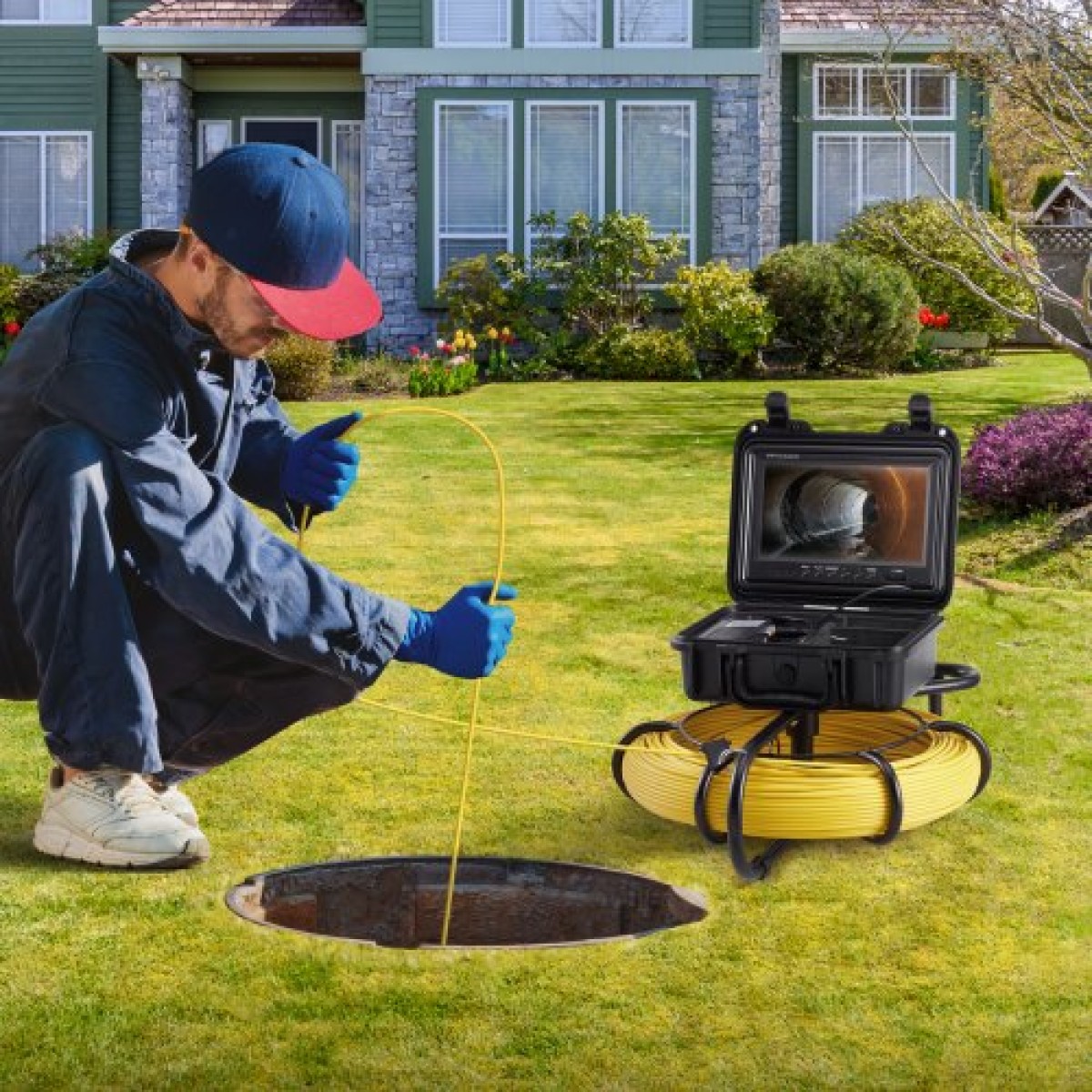 VEVOR Sewer Camera Pipe Inspection Camera 22,9 cm 720p Screen Pipe Camera 119,8m