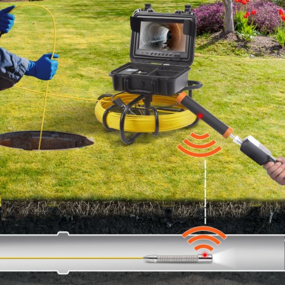 VEVOR Sewer Camera Pipe Inspection Camera w/ 512hz Sonde 22,9 cm 720p Οθόνη 50,3m