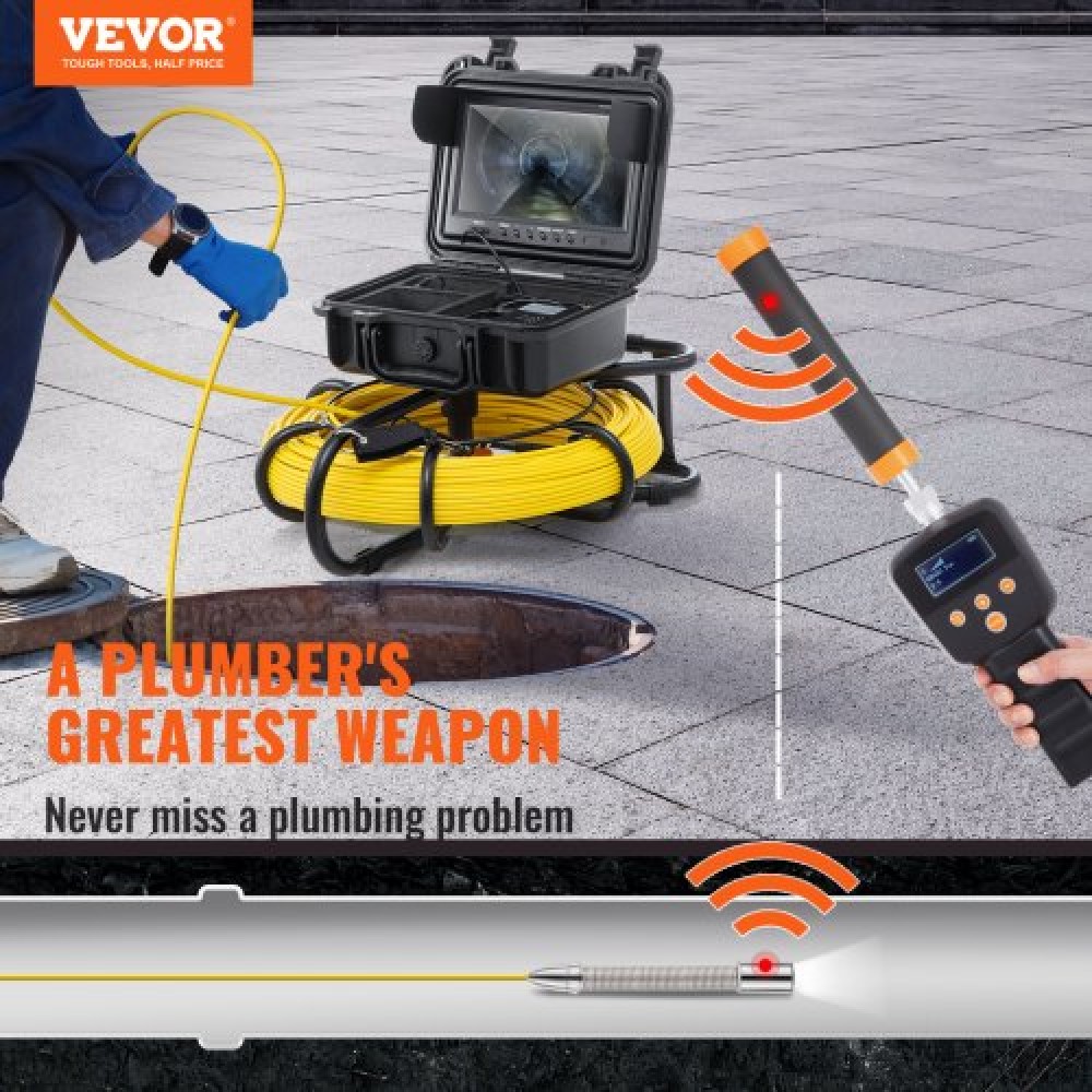 VEVOR Sewer Camera Pipe Inspection Camera w/ 512hz Sonde 22,9 cm 720p Οθόνη 91,4m