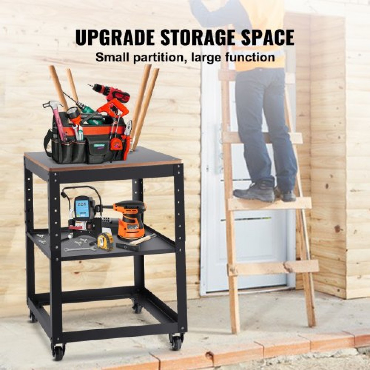 VEVOR Planer Stand, 100 lbs/ 45 kg heavy loads, Three-Gear Height Adjustable thickness planer table,with 4 Stable Casters & Storage Space, for most planers, saws, bench-top machines, power tools