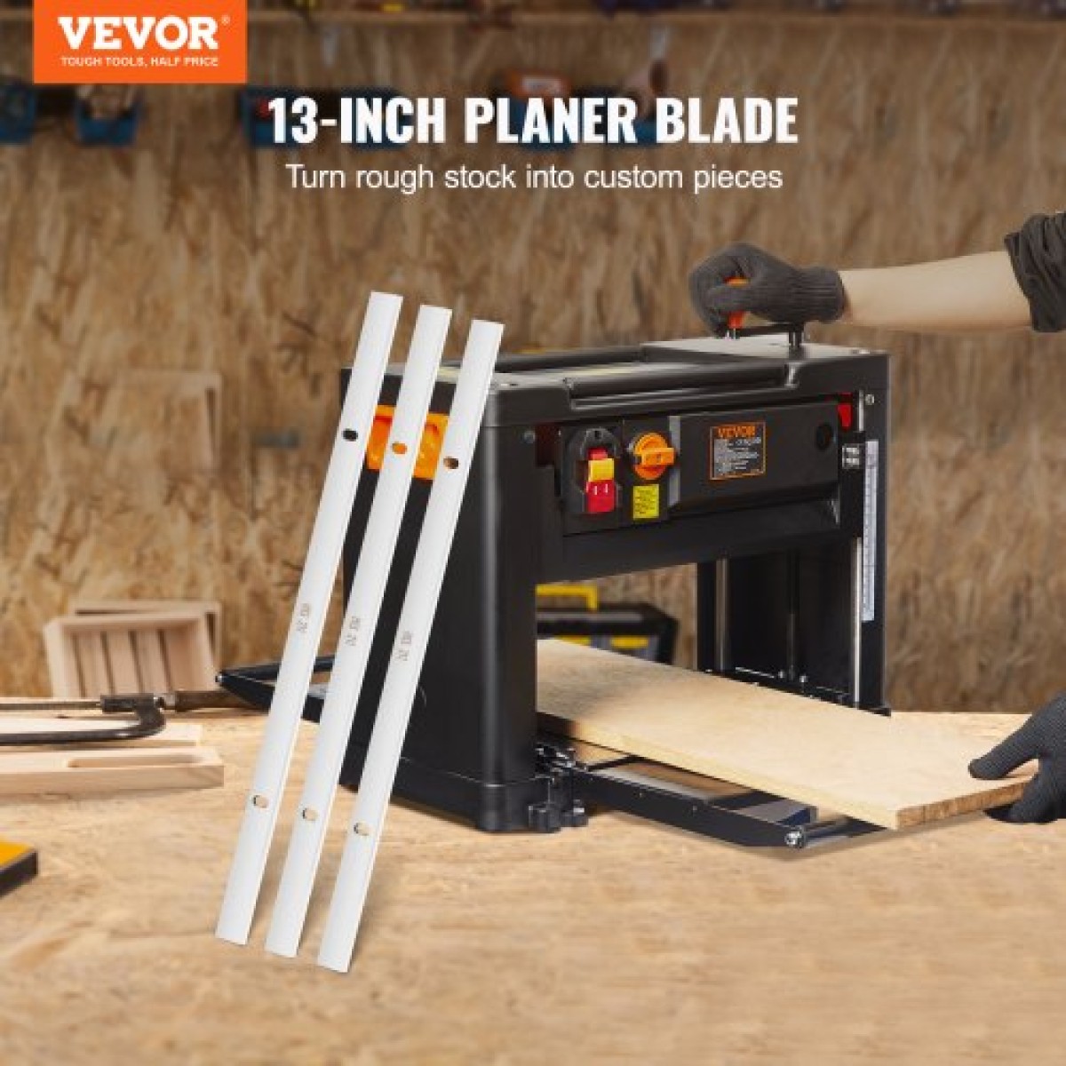 VEVOR Planer Blades Knives, 13 ιντσών Thickness Planer Knives, 2 mm Thickened High Speed ​​Steel Replacement HRC55-60 Hardness, Βολικές οπές στερέωσης για ξυλουργικές εργασίες, οικιακές DIY, Βιομηχανίες, Σετ των 3