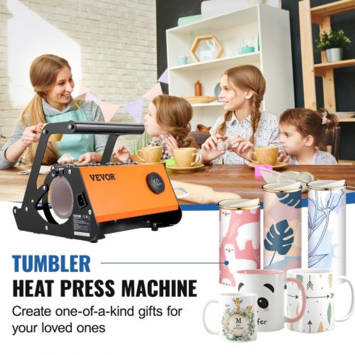 VEVOR Mug Heat Press Machine, 850,5 g Tumbler Heat Press Machine, Sublimation Transfer 311,84-425,2 g 453,59-708,7 g 850,5 g Straight Skinny Tumblers, Cup Heat Press with Heat-resist Gloves & Tape, DIY Cups Ceramic Mugs