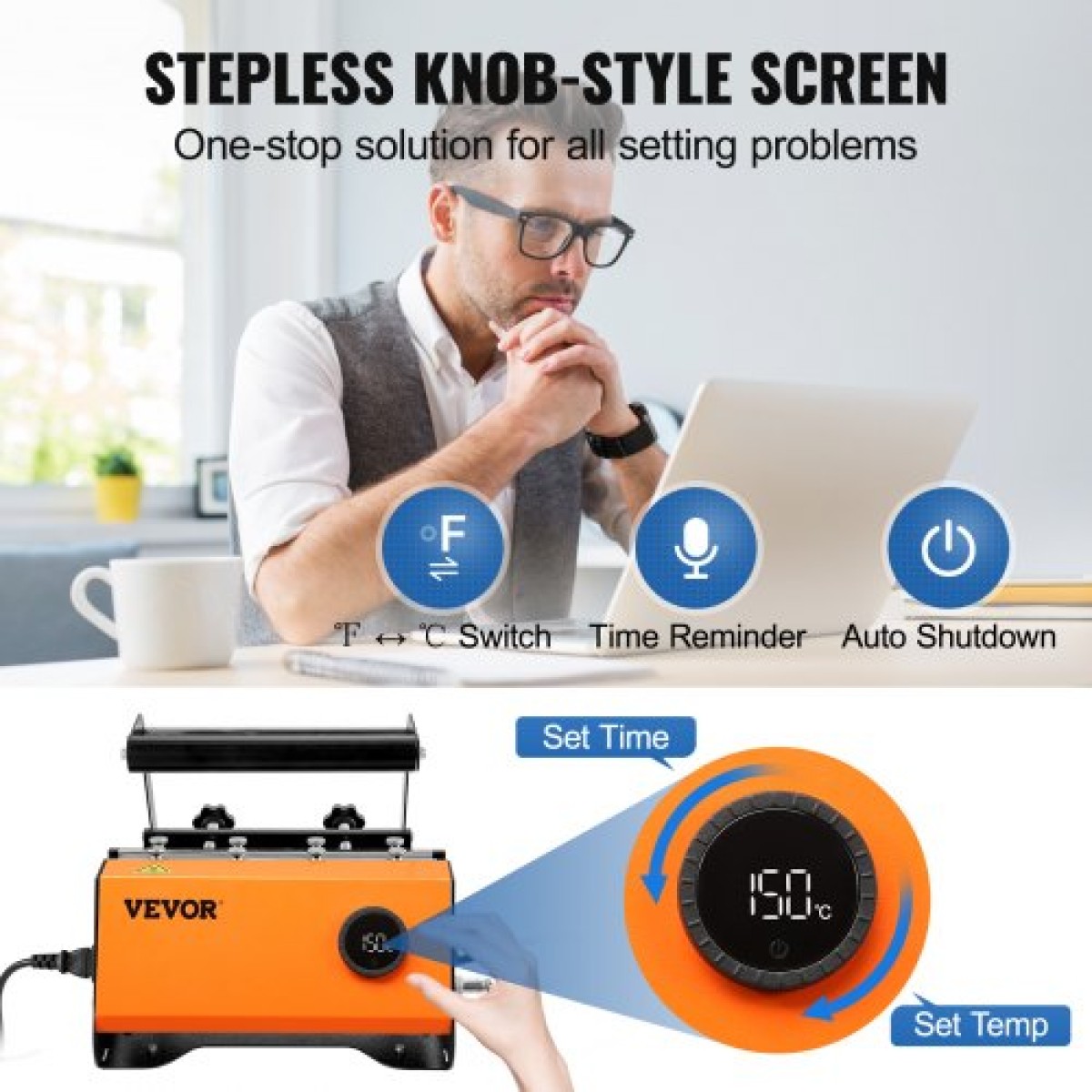 VEVOR Mug Heat Press Machine, 850,5 g Tumbler Heat Press Machine, Sublimation Transfer 311,84-425,2 g 453,59-708,7 g 850,5 g Straight Skinny Tumblers, Cup Heat Press with Heat-resist Gloves & Tape, DIY Cups Ceramic Mugs