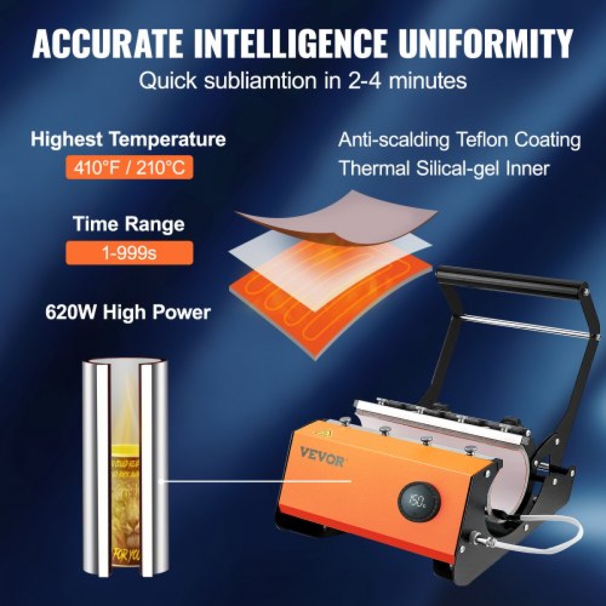 VEVOR Mug Heat Press Machine, 850,5 g Tumbler Heat Press Machine, Sublimation Transfer 311,84-425,2 g 453,59-708,7 g 850,5 g Straight Skinny Tumblers, Cup Heat Press with Heat-resist Gloves & Tape, DIY Cups Ceramic Mugs
