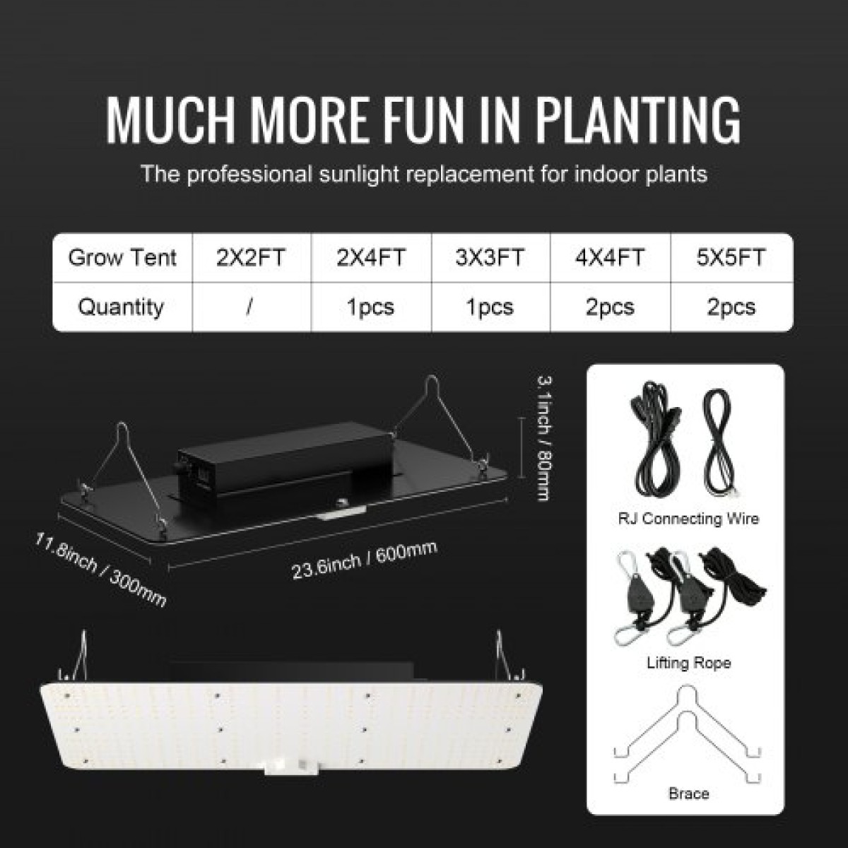VEVOR LED Grow Light, 200W Full Spectrum Dimmable, High-Yield Samsung 2B1B Diodes Growing Lamp for Indoor Plants Seedling Veg and Bloom Greenhouse Growing, Daisy Chain Driver for 60,96 x 121,9 / 91,4 x 91,4 cm Grow Tent