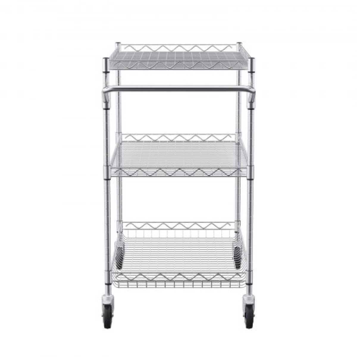 VEVOR Kitchen Utility Cart, 3 επιπέδων βαρέως τύπου ρυθμιζόμενο συρμάτινο ράφι αποθήκευσης, επαγγελματικό ατσάλινο καρότσι σέρβις σε ρόδες, τραπέζι εργασίας με λαβή, για γκαράζ και πλυσταριό, 76x46x91 cm