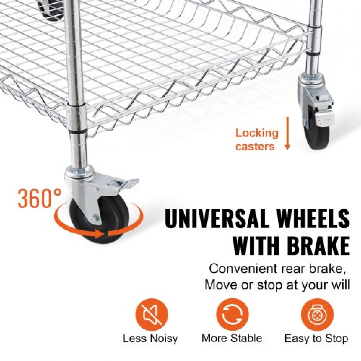 VEVOR Kitchen Utility Cart, 3 επιπέδων βαρέως τύπου ρυθμιζόμενο συρμάτινο ράφι αποθήκευσης, επαγγελματικό ατσάλινο καρότσι σέρβις σε ρόδες, τραπέζι εργασίας με λαβή, για γκαράζ και πλυσταριό, 76x46x91 cm