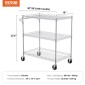 VEVOR Kitchen Utility Cart, 3 επιπέδων βαρέως τύπου ρυθμιζόμενο συρμάτινο ράφι αποθήκευσης, επαγγελματικό ατσάλινο καρότσι σέρβις σε ρόδες, τραπέζι εργασίας με λαβή, για γκαράζ και πλυσταριό, 76x46x91 cm