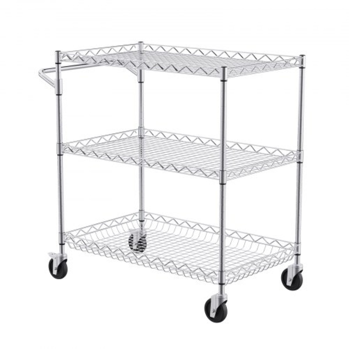 VEVOR Kitchen Utility Cart, 3 επιπέδων βαρέως τύπου ρυθμιζόμενο συρμάτινο ράφι αποθήκευσης, επαγγελματικό ατσάλινο καρότσι σέρβις σε ρόδες, τραπέζι εργασίας με λαβή, για γκαράζ και πλυσταριό, 76x46x91 cm