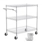 VEVOR Kitchen Utility Cart, 3 επιπέδων βαρέως τύπου ρυθμιζόμενο συρμάτινο ράφι αποθήκευσης, επαγγελματικό ατσάλινο καρότσι σέρβις σε ρόδες, τραπέζι εργασίας με λαβή, για γκαράζ και πλυσταριό, 76x46x91 cm