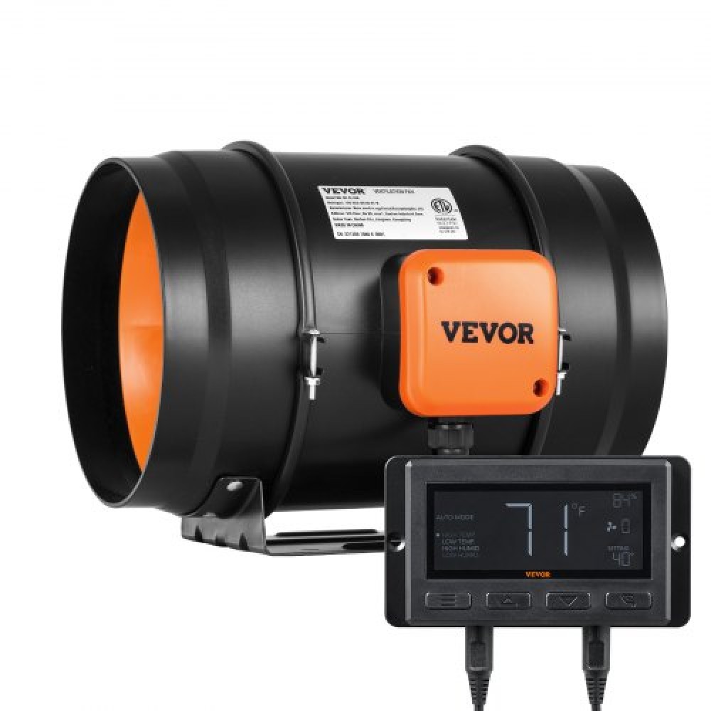 Ενσωματωμένος ανεμιστήρας VEVOR, 203,2 mm 506,2 CFM με ελεγκτή υγρασίας θερμοκρασίας, αθόρυβος ανεμιστήρας εξαερισμού EC κινητήρα για ενισχυτή ψύξης, σκηνές ανάπτυξης, υδροπονία