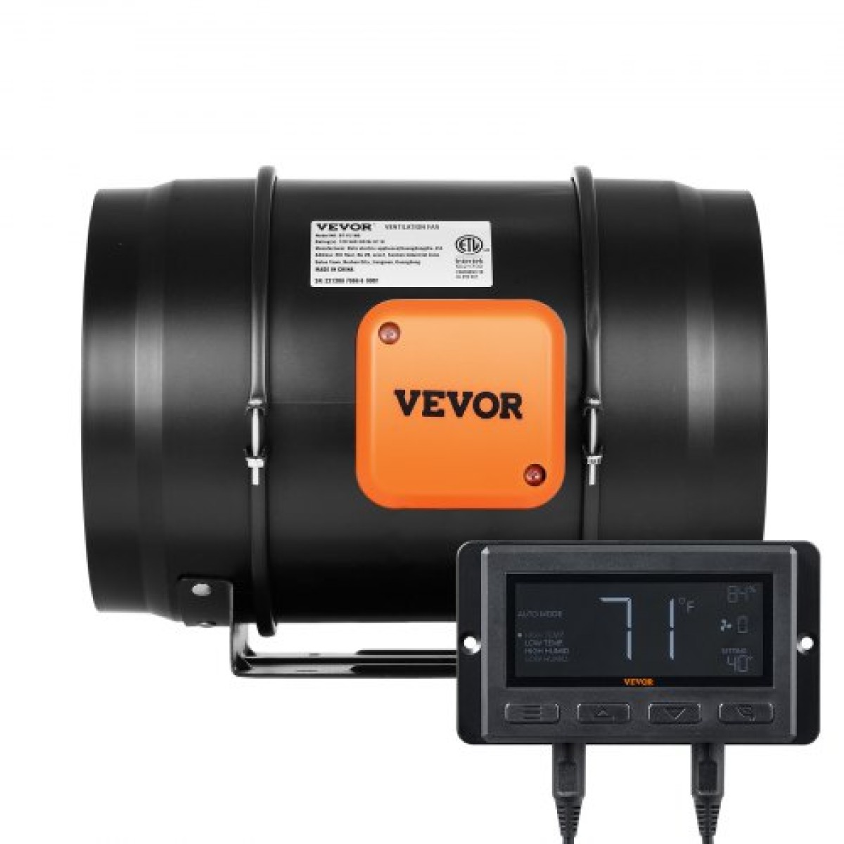 Ενσωματωμένος ανεμιστήρας VEVOR, 203,2 mm 506,2 CFM με ελεγκτή υγρασίας θερμοκρασίας, αθόρυβος ανεμιστήρας εξαερισμού EC κινητήρα για ενισχυτή ψύξης, σκηνές ανάπτυξης, υδροπονία