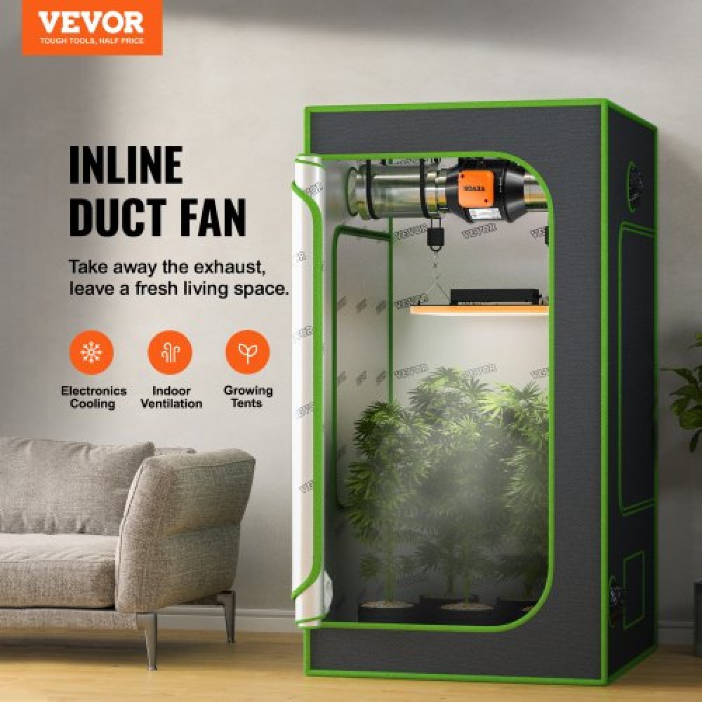 VEVOR Inline Duct Fan, 102mm 129,7 CFM Quiet EC-motor Ventilation Exhaust Fan, with Temperature Humidity Controller for Cooling Booster, Grow Tents, Hydroponics