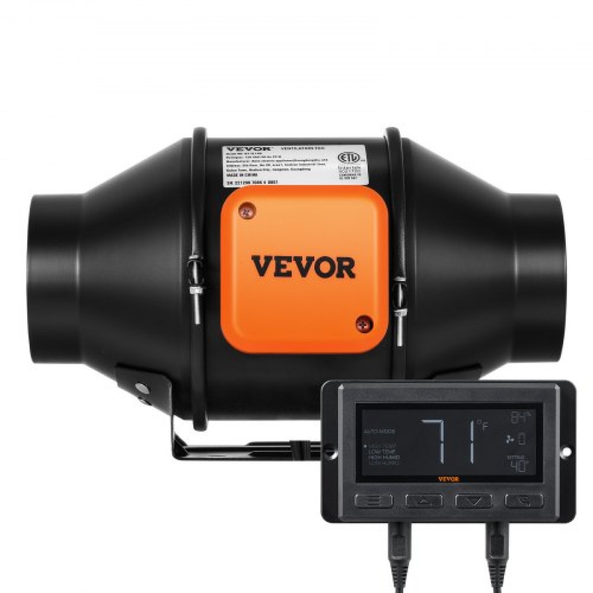 VEVOR Inline Duct Fan, 102mm 129,7 CFM Quiet EC-motor Ventilation Exhaust Fan, with Temperature Humidity Controller for Cooling Booster, Grow Tents, Hydroponics