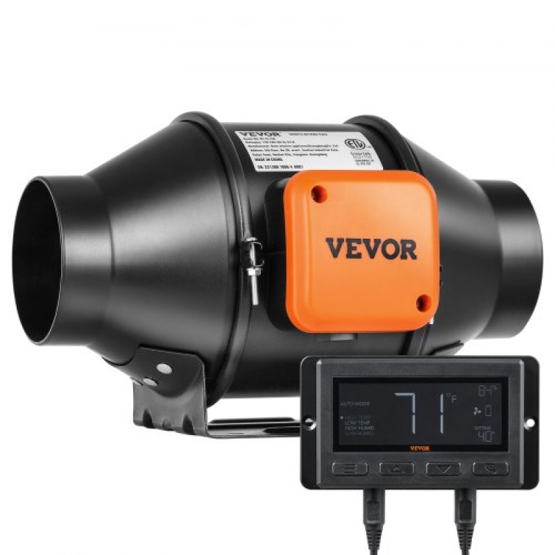 VEVOR Inline Duct Fan, 102mm 129,7 CFM Quiet EC-motor Ventilation Exhaust Fan, with Temperature Humidity Controller for Cooling Booster, Grow Tents, Hydroponics