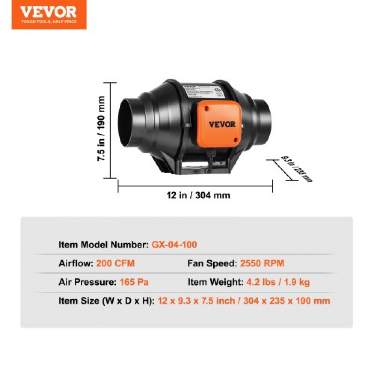 Ενσωματωμένος ανεμιστήρας VEVOR, 102 mm 129,7 CFM με ελεγκτή μεταβλητής ταχύτητας, αθόρυβος ανεμιστήρας εξαερισμού κινητήρα AC για ενισχυτή ψύξης, σκηνές ανάπτυξης, υδροπονία
