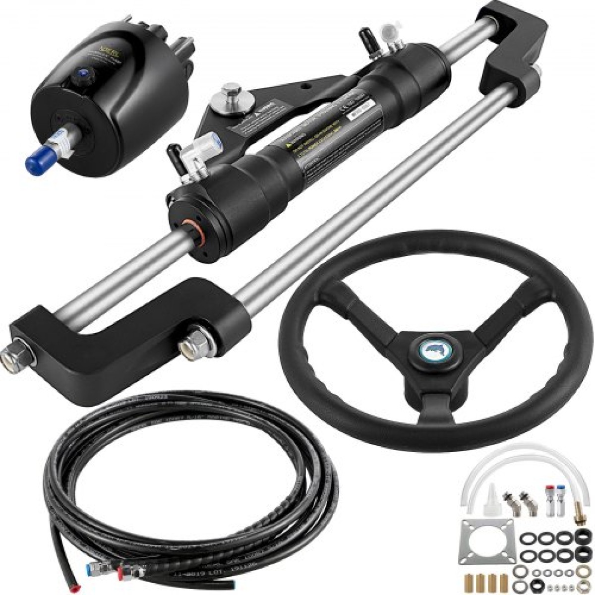 VEVOR Hydraulic Boat Steering Kit, Hydraulic Steering Steering Pump 300HP, Steering Cylinder κράμα αλουμινίου, Τιμόνι 13,5\" με 10\" Hydraulic Steering Hose for Boat Steering Hose