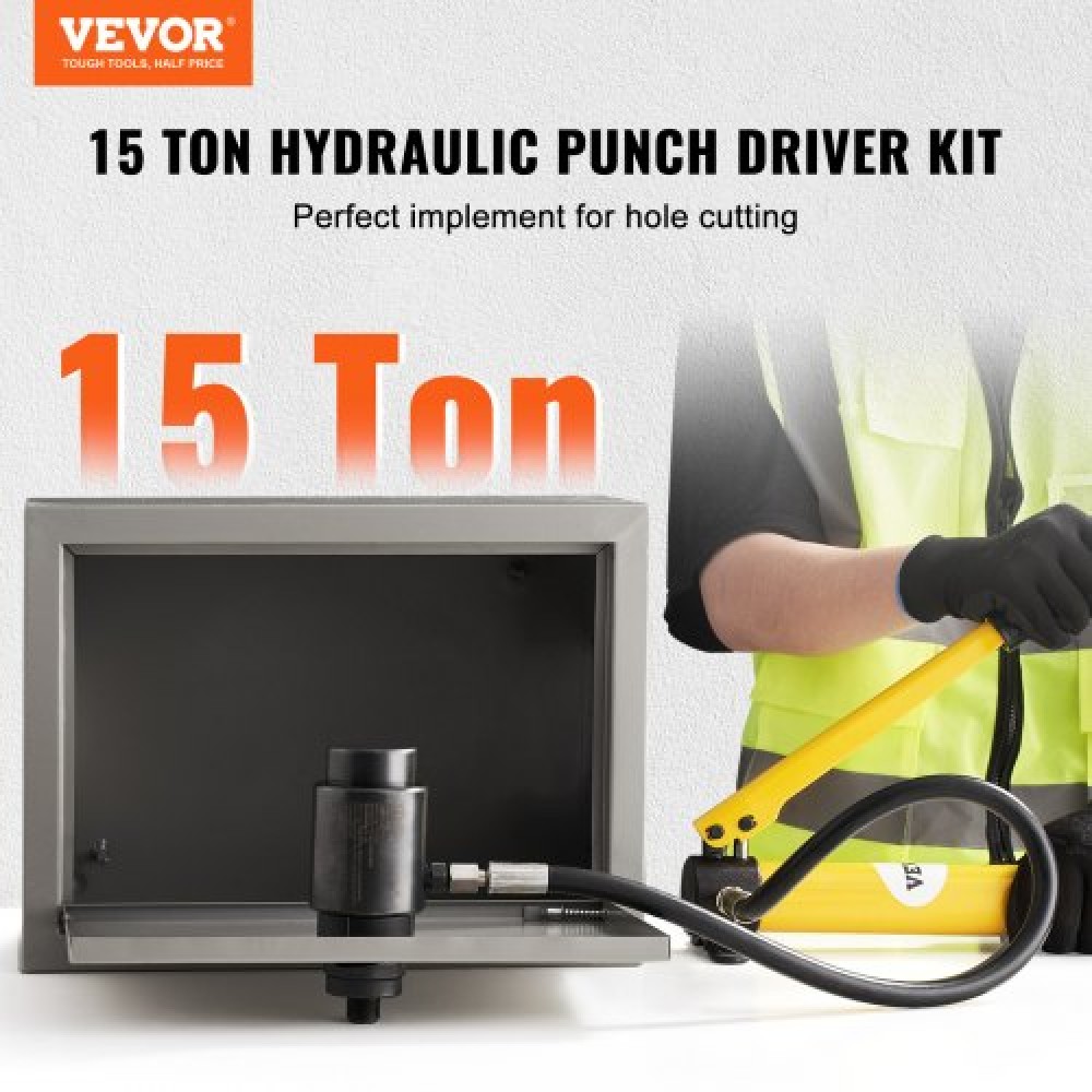 VEVOR 15 Ton Hydraulic Knockout Punch Driver Kit Hole Tool 12,7mm-101,6mm with 10 Die