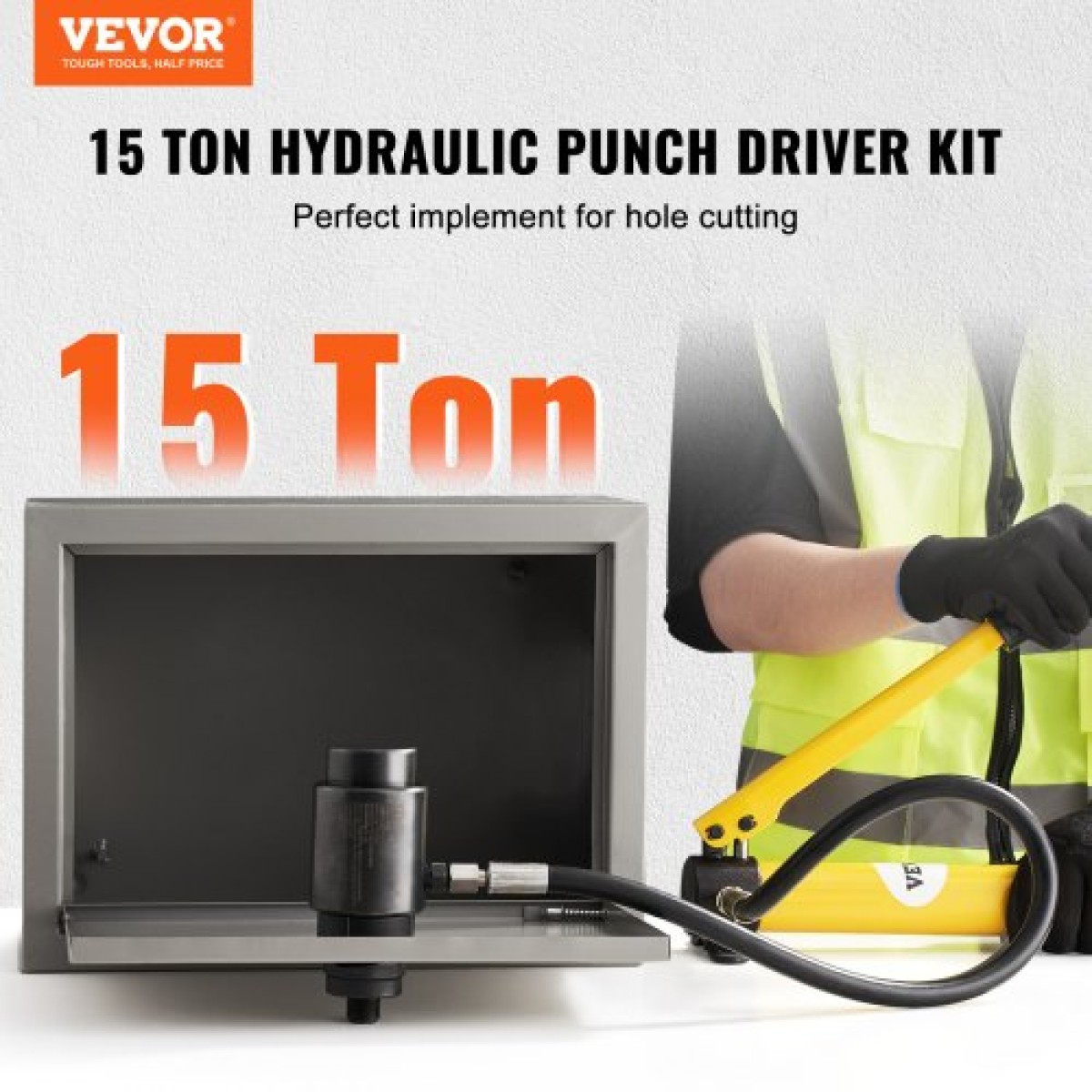 VEVOR 15 Ton Hydraulic Knockout Punch Driver Kit Hole Tool 12,7mm-101,6mm with 10 Die