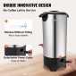 VEVOR Commercial Coffee Urn, 50 φλιτζάνια από ανοξείδωτο ατσάλι, μεγάλος διανομέας καφέ, 1000W 220V ηλεκτρική καφετιέρα για γρήγορη παρασκευή, δοχείο ζεστού νερού με αποσπώμενο καλώδιο ρεύματος για εύκολο καθάρισμα, ασημί