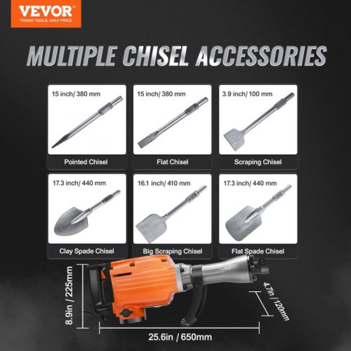 VEVOR Ηλεκτρικό σφυρί 6 σμίλης 2200W 2200W Jack Hammer