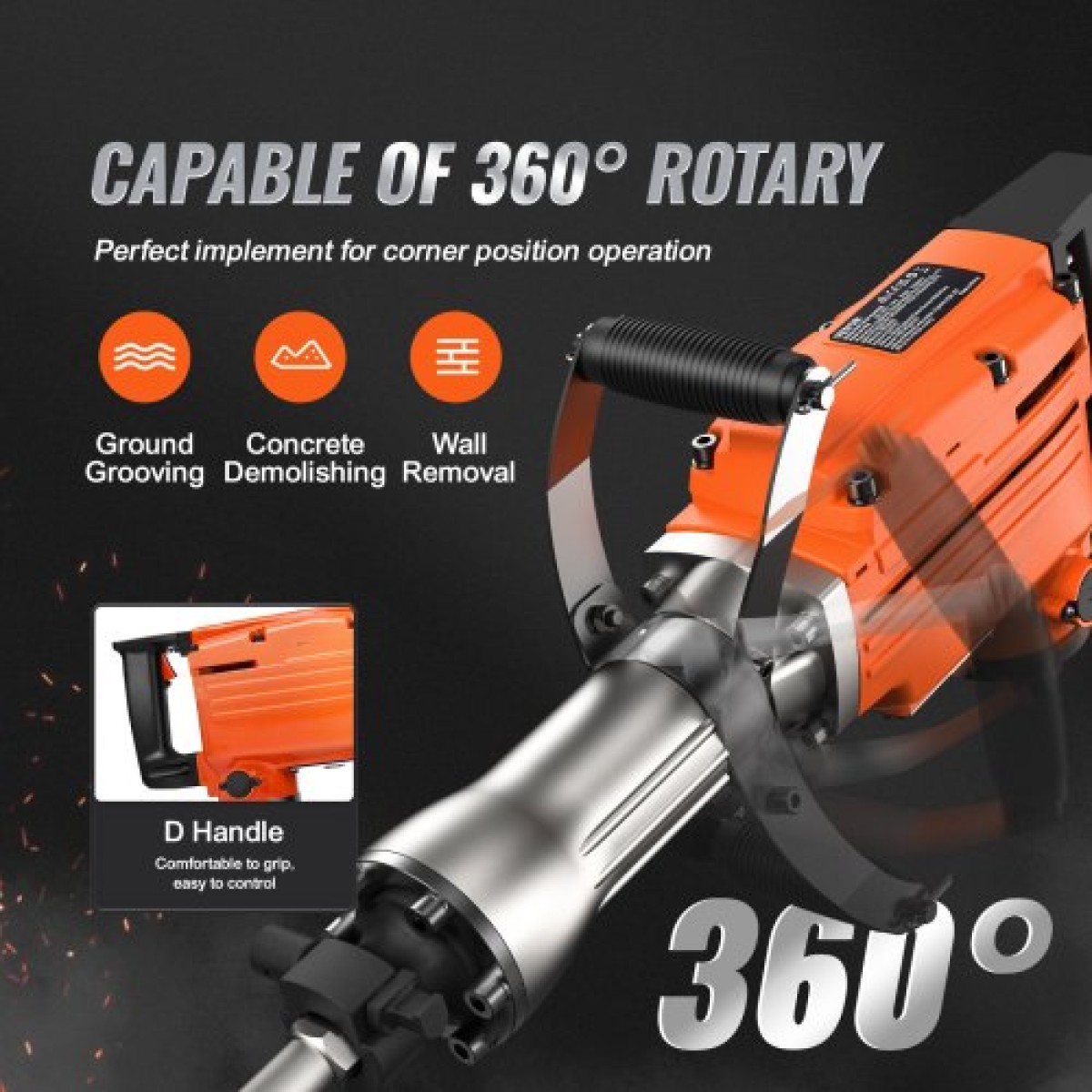 VEVOR Κατεδαφισμός Jack Hammer 2200W Ηλεκτρικό σφυρί 4 μύτες σμίλης