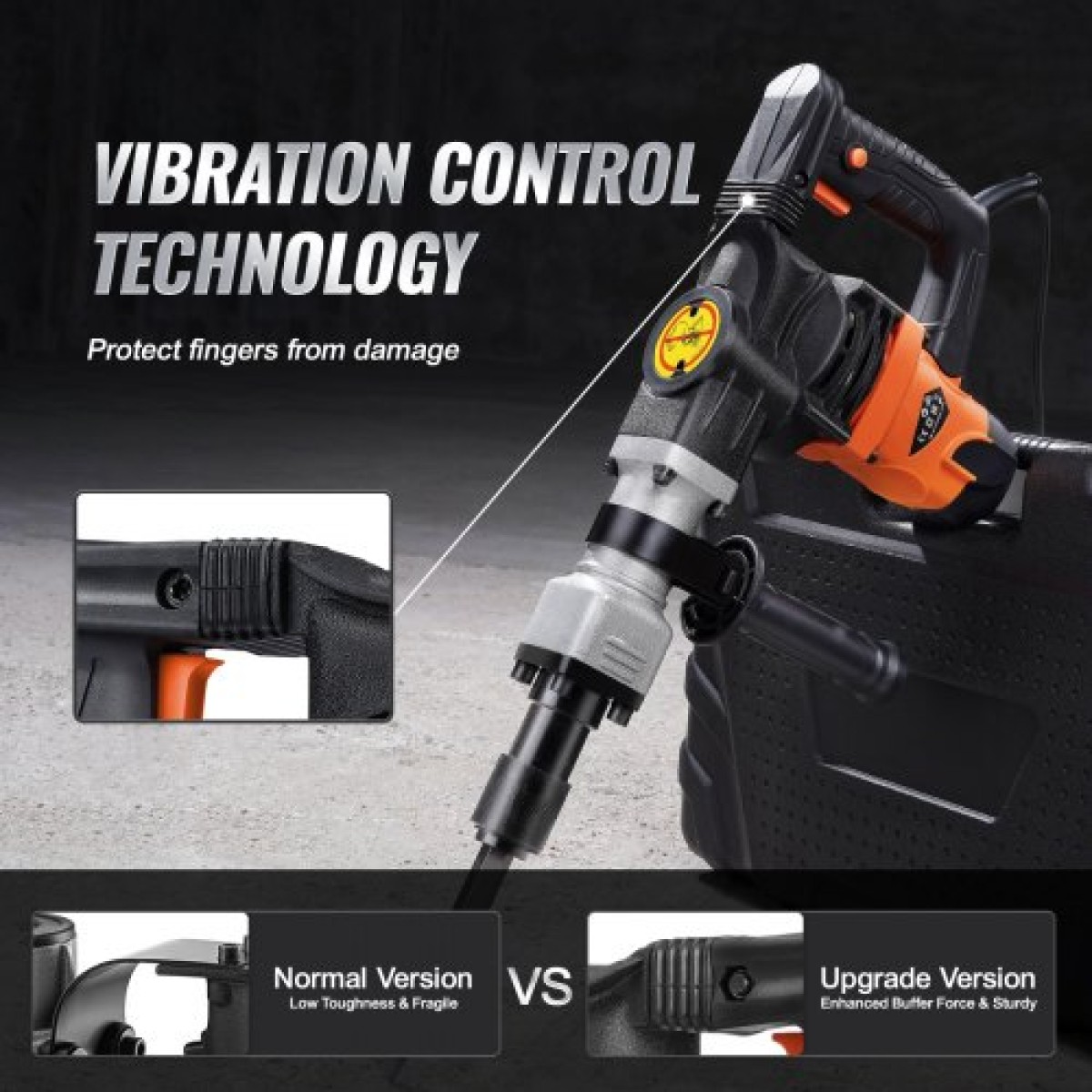 VEVOR Κατεδάφιση Jack Hammer Θραύση σκυροδέματος 1400W Electric Hammer 2 Bit Chisel