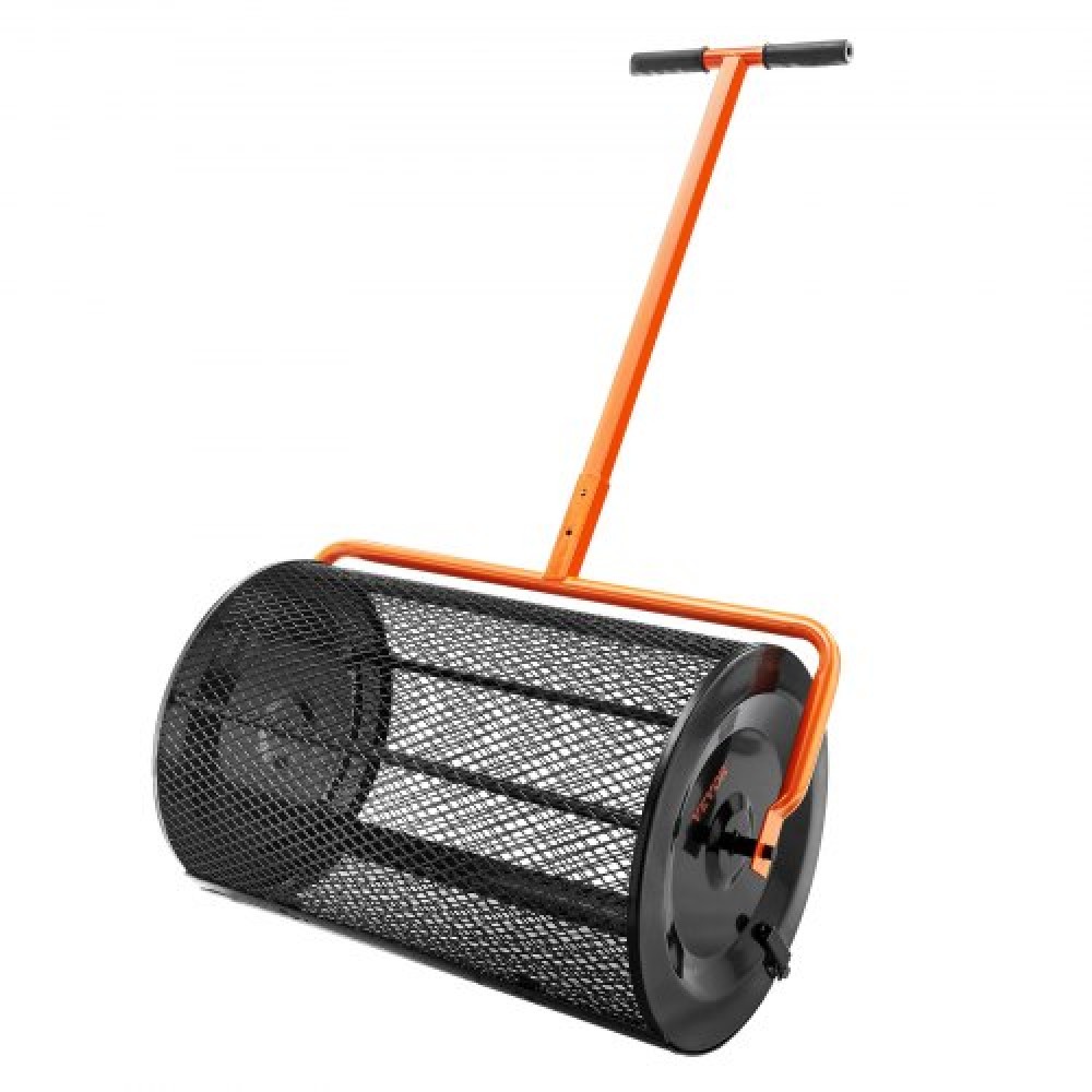 VEVOR Compost Spreader, 24,4-25,6" ρυθμιζόμενη λαβή, πλάτος 24", κύλινδρος τύρφης βρύου γκαζόν και κήπου με πλαϊνά μάνδαλα, καλάθι με επικάλυψη πούδρας για διασπορά κοπριάς, φυτόχωμα, μαύρο