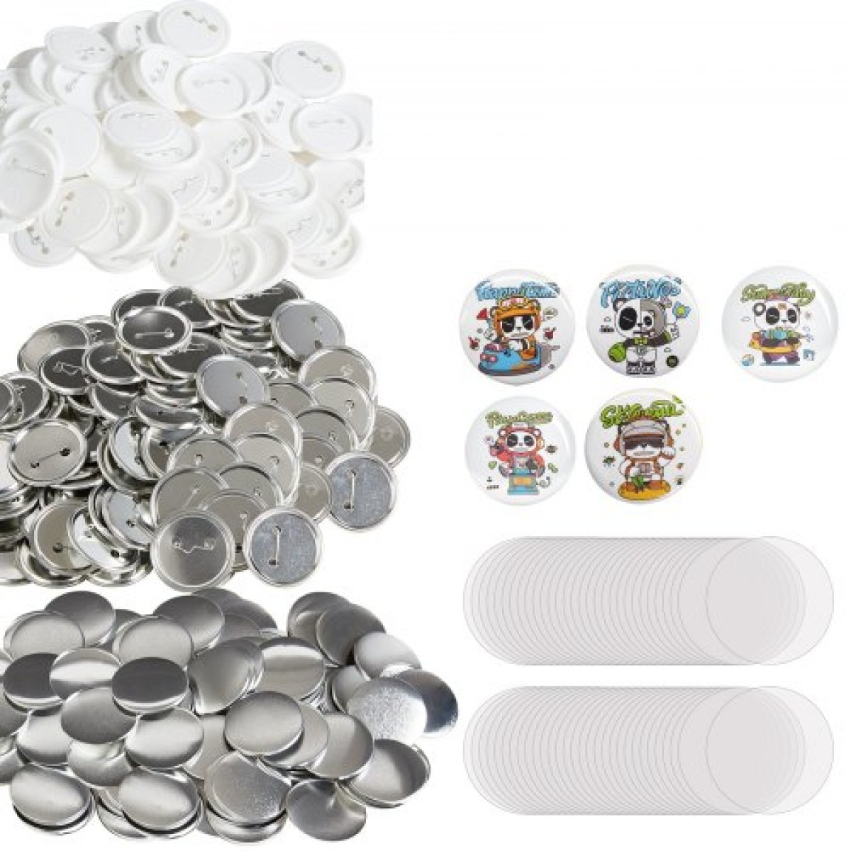VEVOR 500 Sets 2,25 ιντσών 58 mm κουμπιά κουμπιά καρφίτσας, εξαρτήματα στρογγυλού κουμπιού DIY, το σετ περιλαμβάνει μεταλλικό επάνω μέρος, πλαστικό/μεταλλικό κουμπί, διαφανές φιλμ και κενό χαρτί για δώρα, μηχάνημα ΔΕΝ περιλαμβάνεται