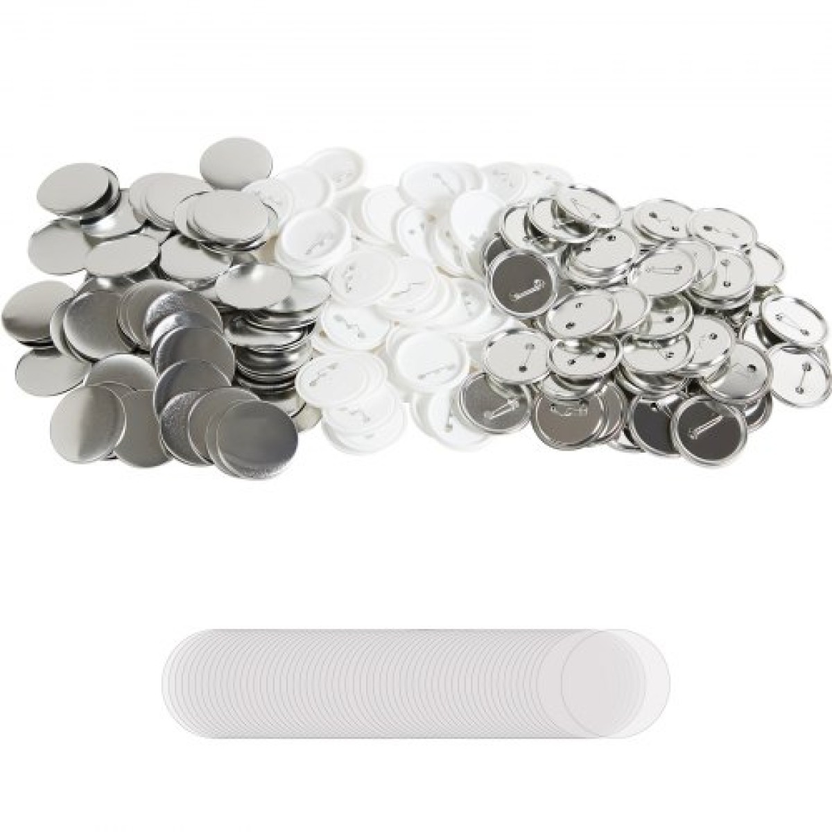 VEVOR 500 Sets 2,25 ιντσών 58 mm κουμπιά κουμπιά καρφίτσας, εξαρτήματα στρογγυλού κουμπιού DIY, το σετ περιλαμβάνει μεταλλικό επάνω μέρος, πλαστικό/μεταλλικό κουμπί, διαφανές φιλμ και κενό χαρτί για δώρα, μηχάνημα ΔΕΝ περιλαμβάνεται