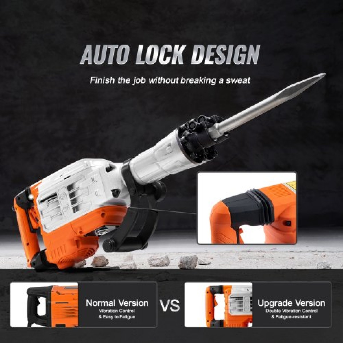 VEVOR Demolition Jack Hammer, 3500W Jack Hammer Concrete Breaker, 1900 BPM Heavy Duty Electric Jack Hammer, 2 τμχ σμίλη με γάντια & περιστρεφόμενη μπροστινή λαβή 360°C για διάνοιξη τάφρων και σπάσιμο οπών