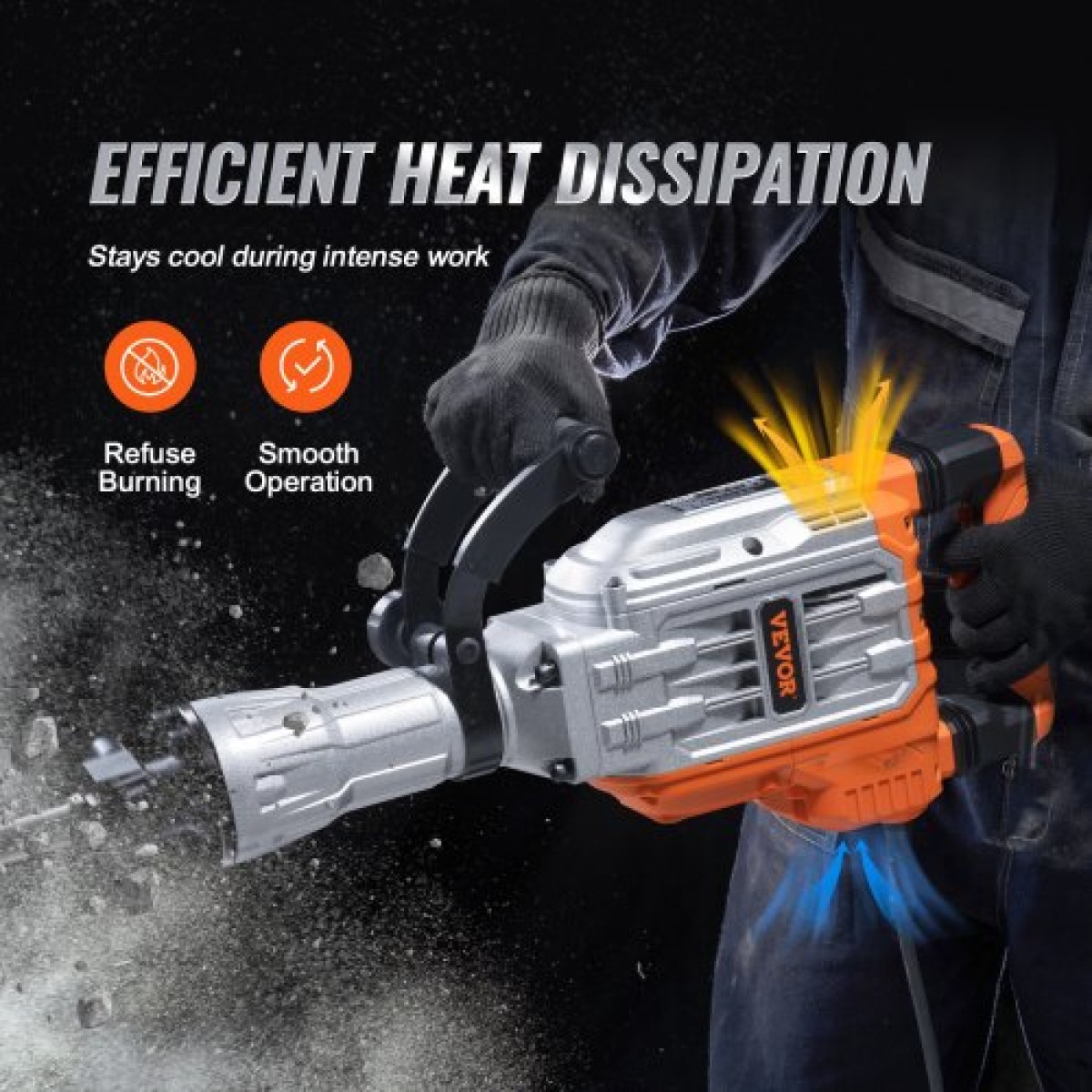 VEVOR Demolition Jack Hammer, 3500W Jack Hammer Concrete Breaker, 1900 BPM Heavy Duty Electric Jack Hammer, 2 τμχ σμίλη με γάντια & περιστρεφόμενη μπροστινή λαβή 360°C για διάνοιξη τάφρων και σπάσιμο οπών