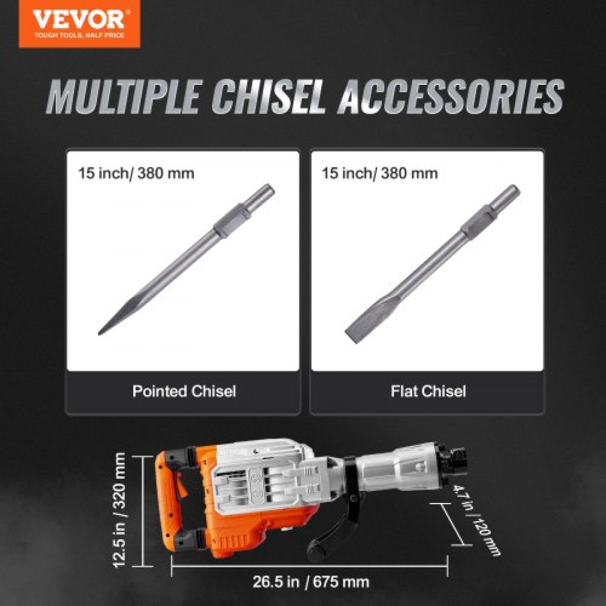 VEVOR Demolition Jack Hammer, 3500W Jack Hammer Concrete Breaker, 1900 BPM Heavy Duty Electric Jack Hammer, 2 τμχ σμίλη με γάντια & περιστρεφόμενη μπροστινή λαβή 360°C για διάνοιξη τάφρων και σπάσιμο οπών
