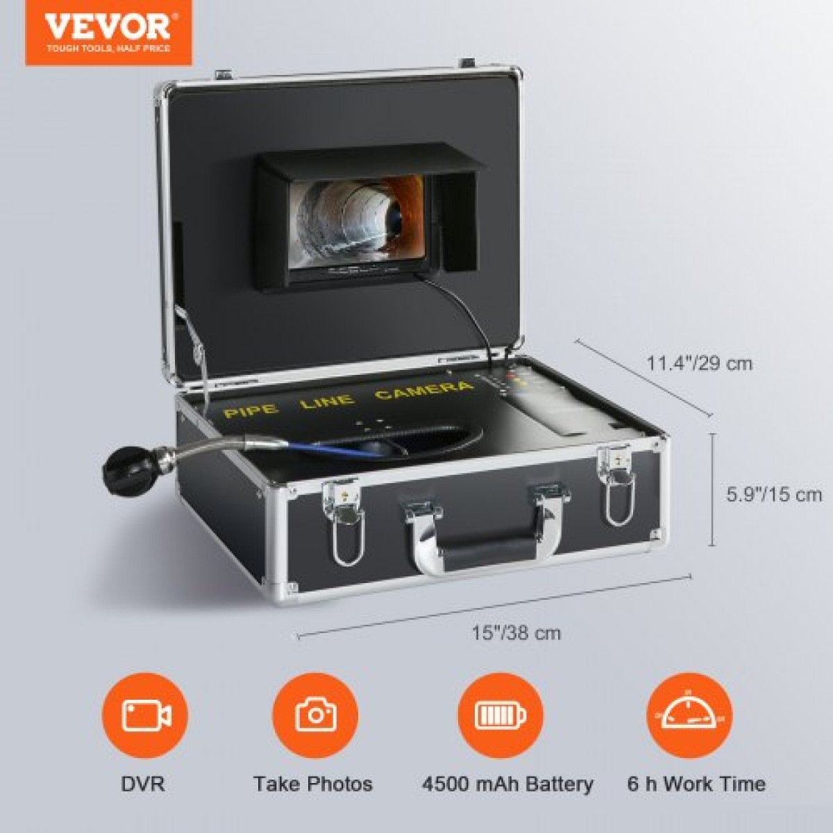 VEVOR Sewer Camera Pipe Inspection Camera 17,9 cm Screen 1000TVL Camera 30,5m Pipeline Inspection Camera με λειτουργία DVR, Αδιάβροχη κάμερα IP68 με 12 ρυθμιζόμενα LED, με κάρτα SD 16 GB για αγωγό αποχέτευσης, σπίτι, αγωγός αγωγών